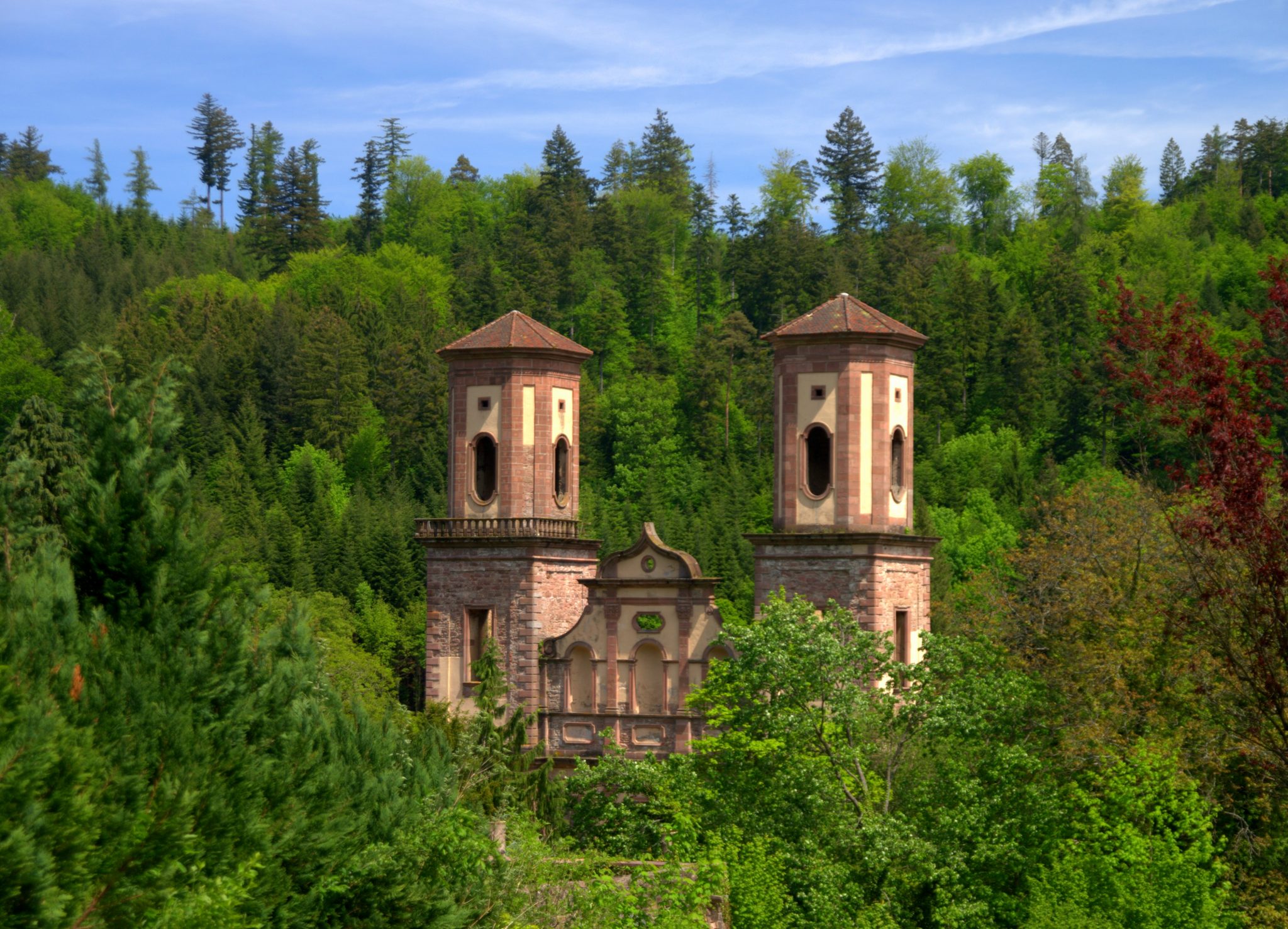 Die Türme der Ruine erheben sich über die umliegende Vegetation - Frauenalb - Schwarzwald